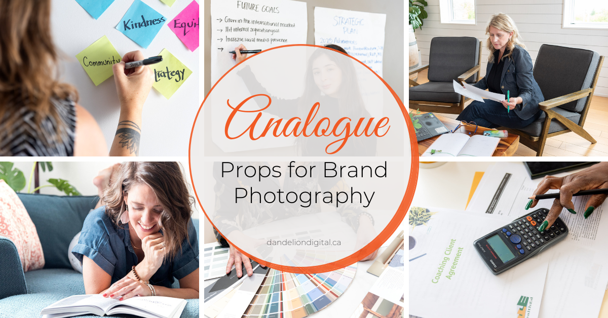 Blog title image with a grid of 9 photos with analogue props