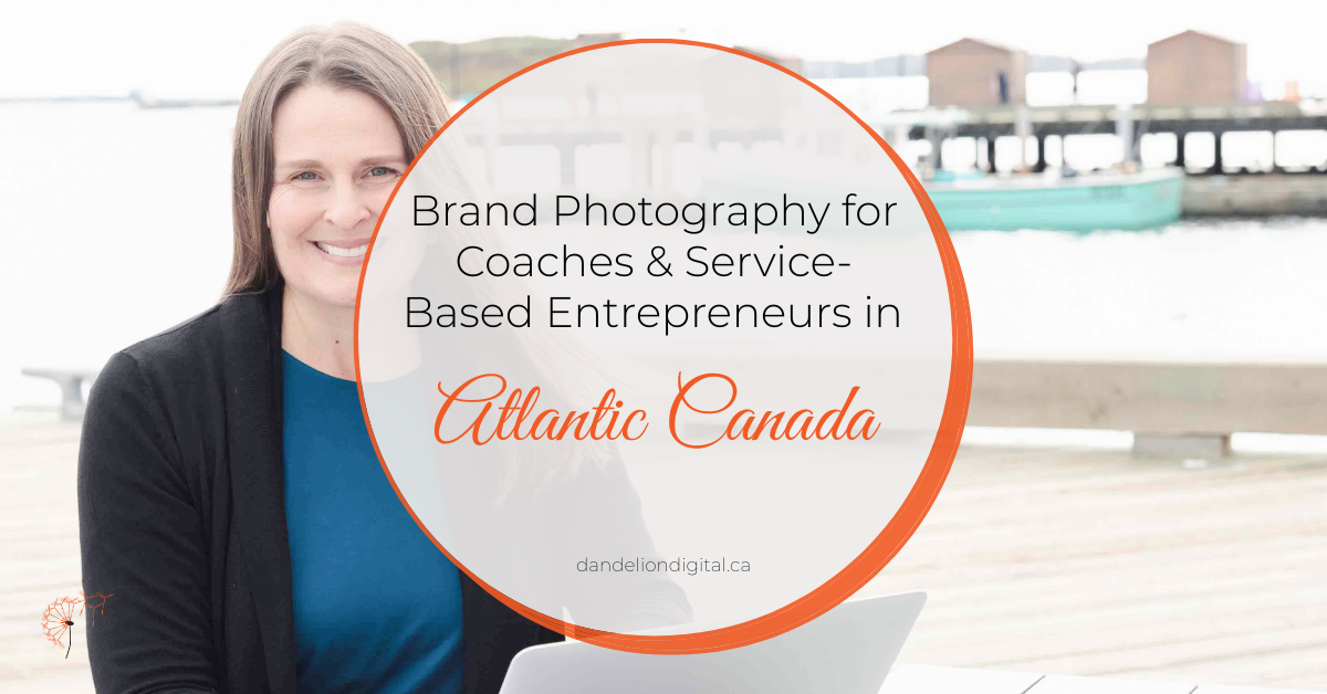 Blog Title for Brand Photography in Atlantic Canada shows a woman with long dark hair sitting on the boardwalk of the Halifax harbour