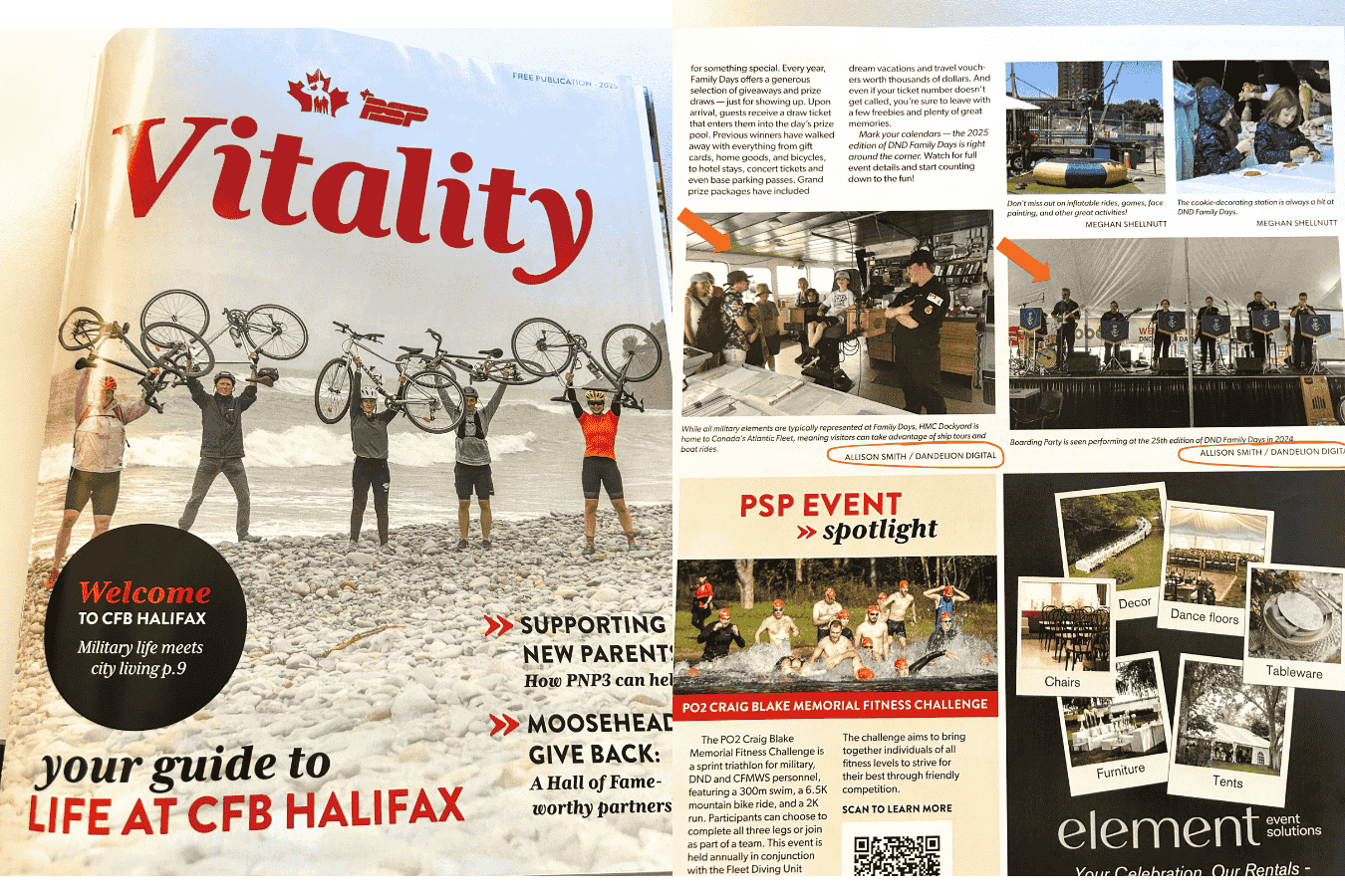 vitality magazine with published images from Dandelion Digital from DND family day at Halifax shipyard